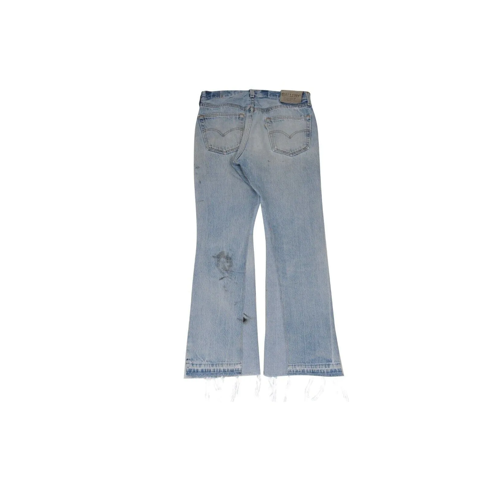 Light Wash Blue Oil Stain Distressed Denim La Flare Jeans