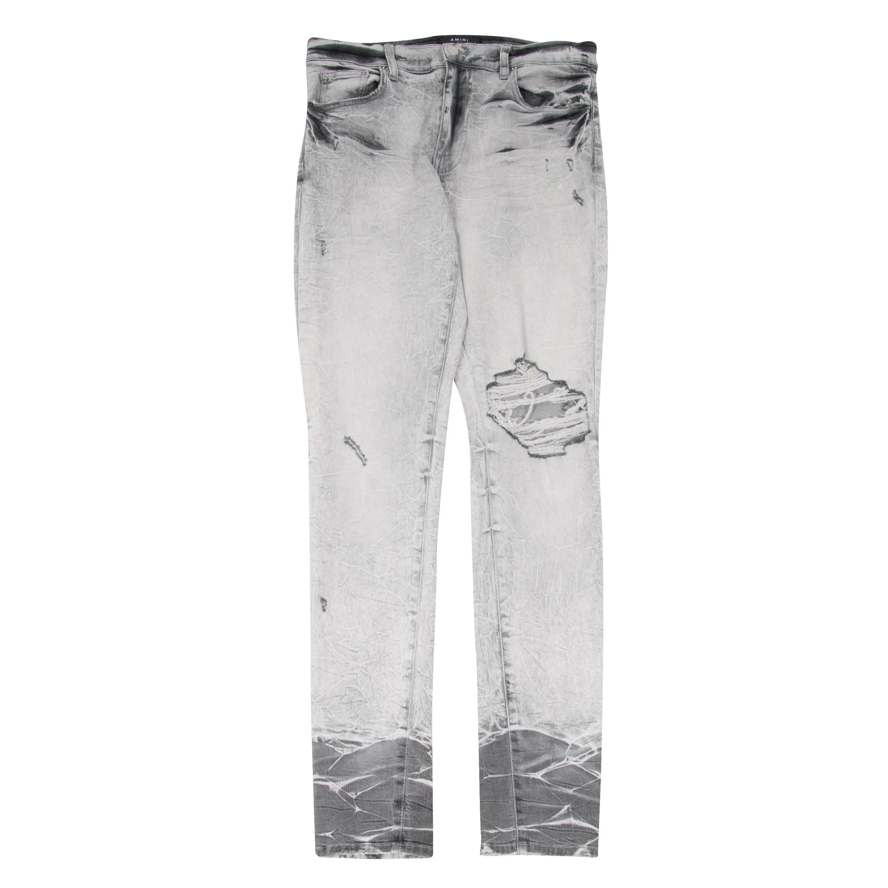 Light Wash Gray Distressed Cracked Broken Marble Skinny Jeans