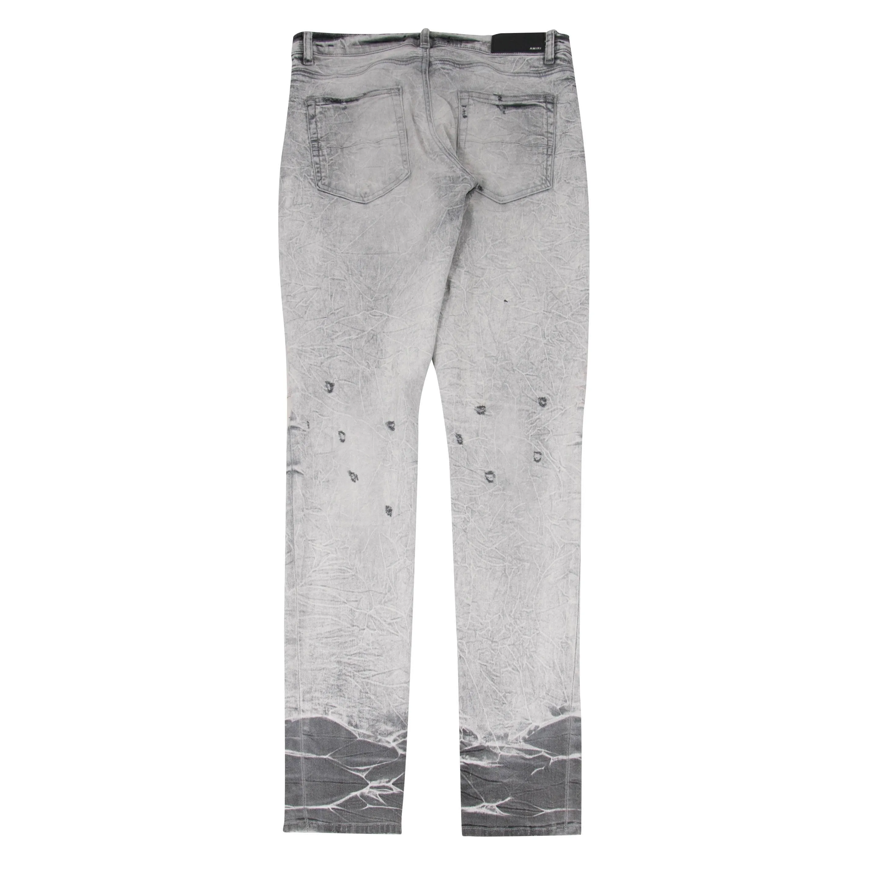 Light Wash Gray Distressed Cracked Broken Marble Skinny Jeans