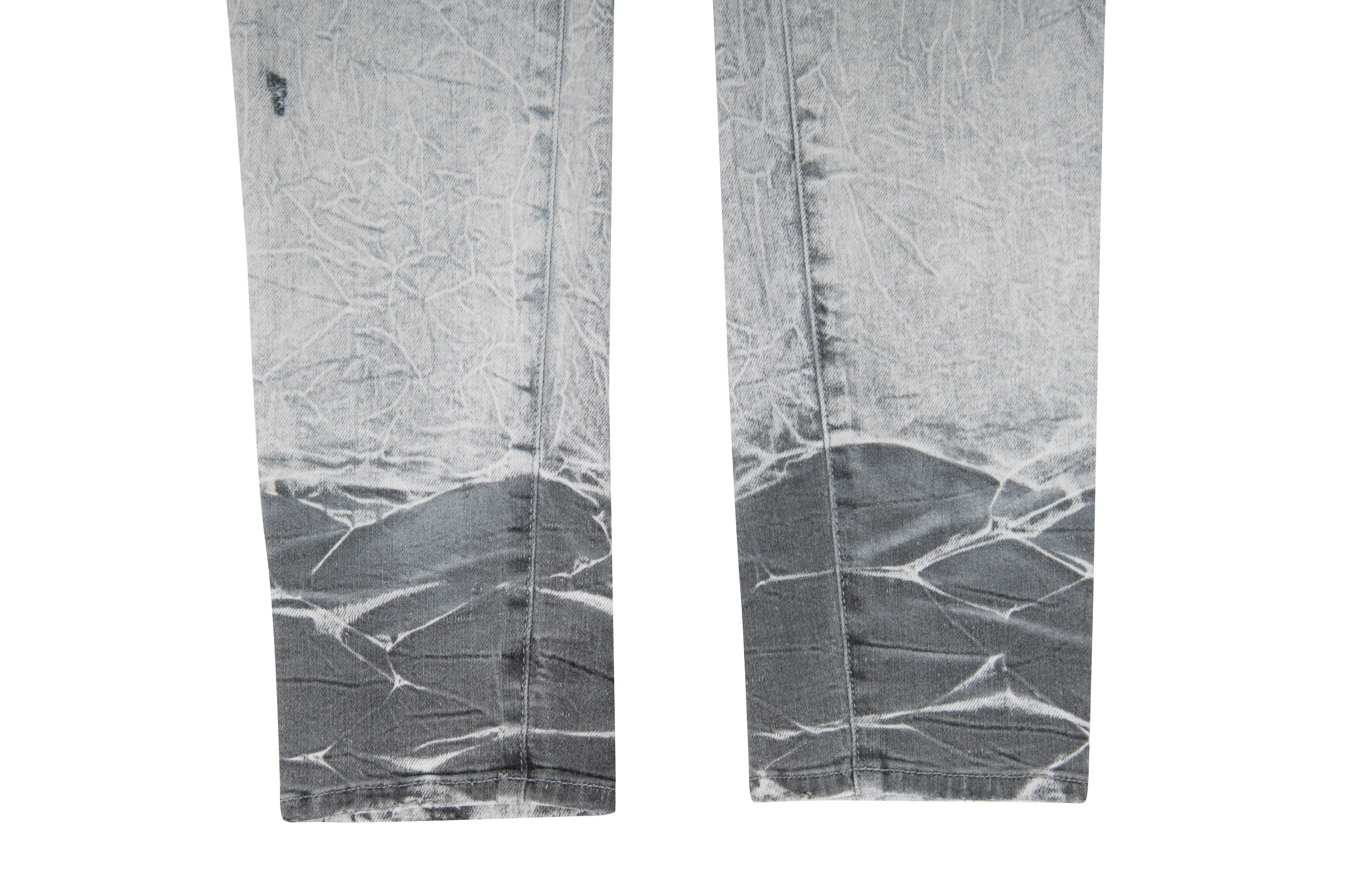 Light Wash Gray Distressed Cracked Broken Marble Skinny Jeans