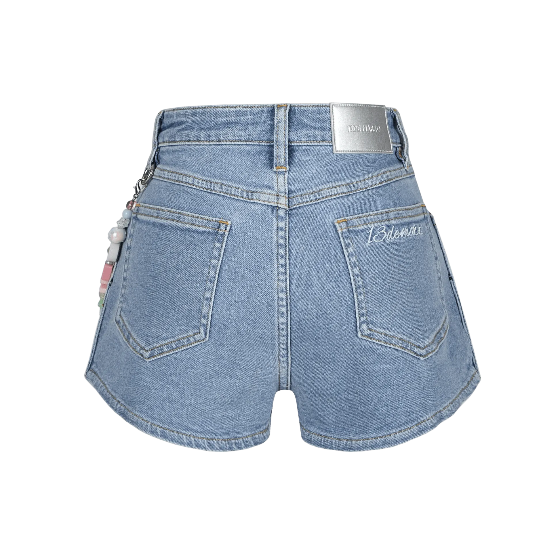 Logo Bead Chain Denim Shorts in Blue