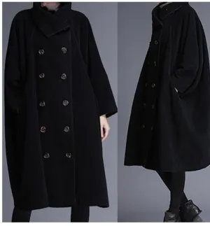 loose Black Long Women Wool Coat/0022