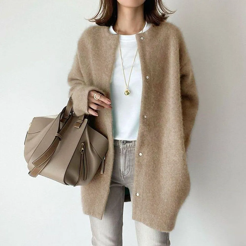 Loose Round Neck Single Breasted Cardigan Fashion Solid Color Coat Jacket Autumn And Winter Women's Clothing