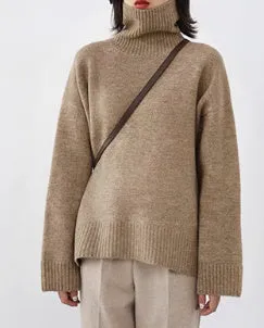 Loose Turtleneck Sweater With Warm Solid Color Underwear In Winter