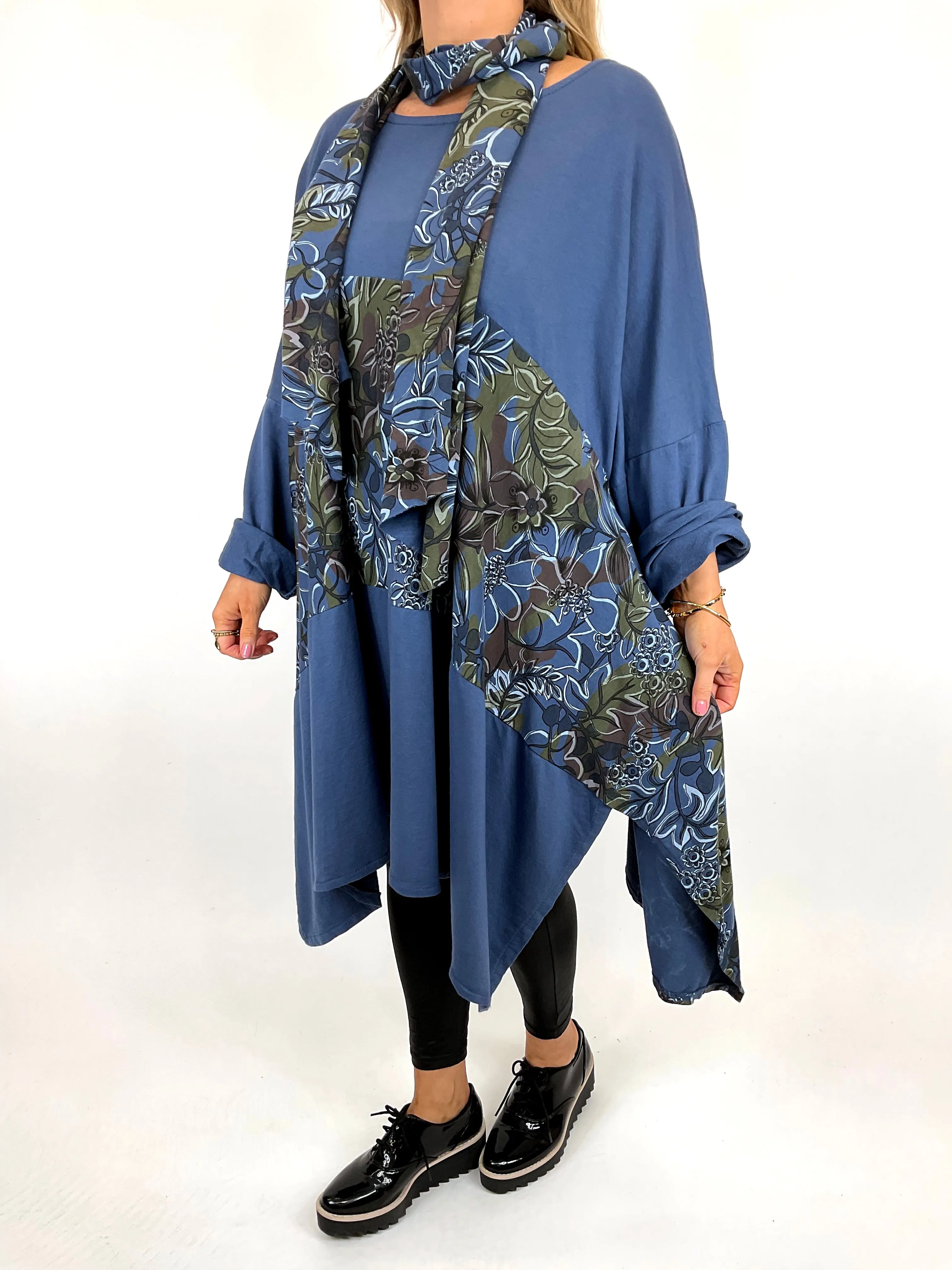 Made in Italy Lagenlook Ashley Scarf Top in Denim Blue. code 11022