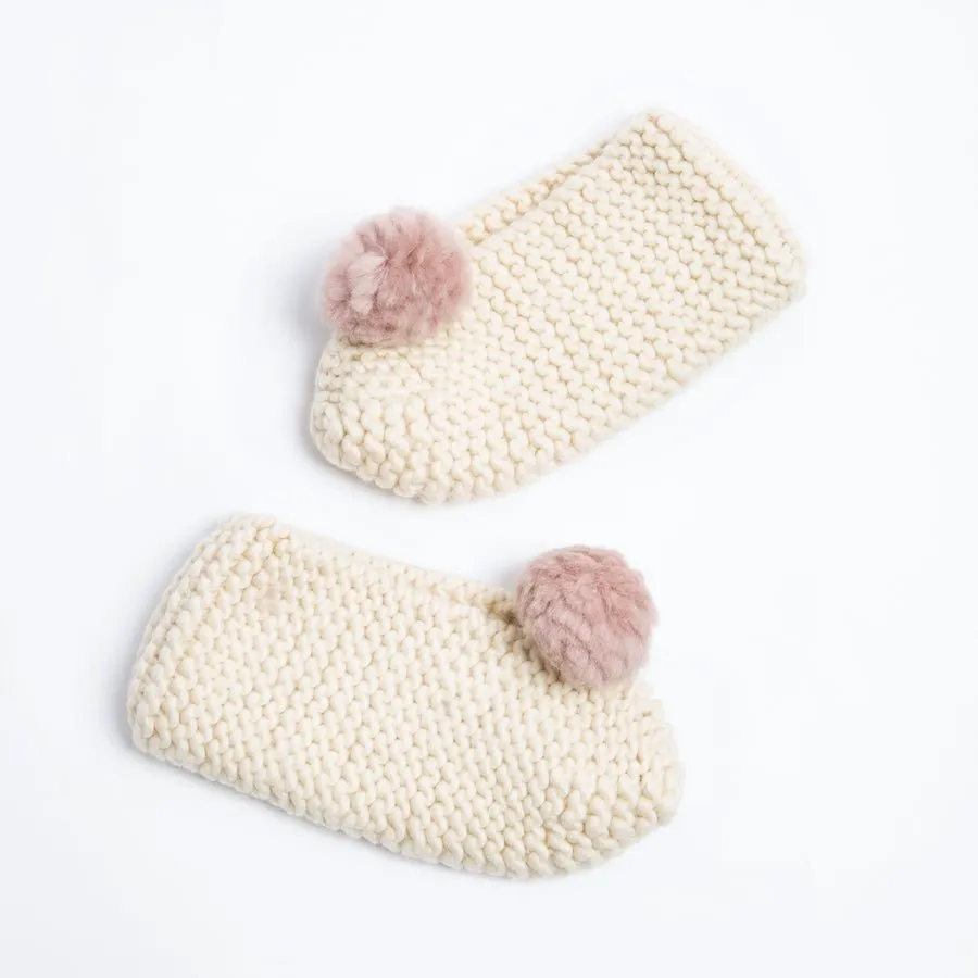 Mary Jane Pompom Slipper Knitting Kit