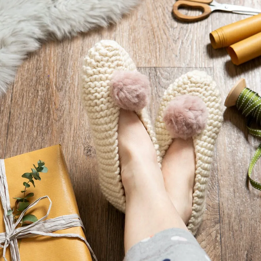 Mary Jane Pompom Slipper Knitting Kit