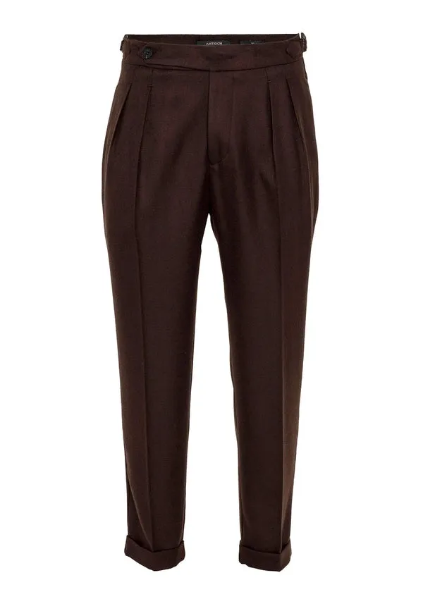 Men's Brown High Waist Double Pleated Trousers