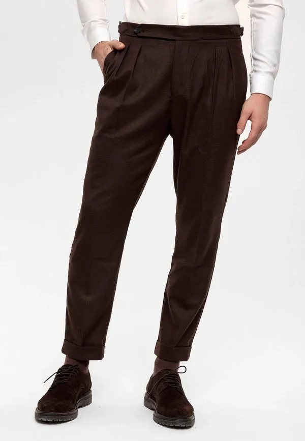 Men's Brown High Waist Double Pleated Trousers