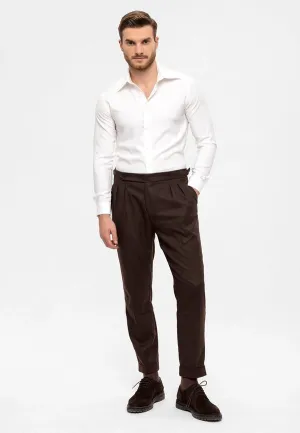 Men's Brown High Waist Double Pleated Trousers