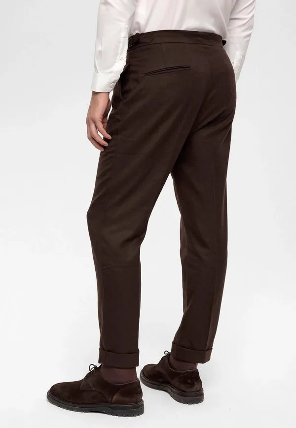 Men's Brown High Waist Double Pleated Trousers