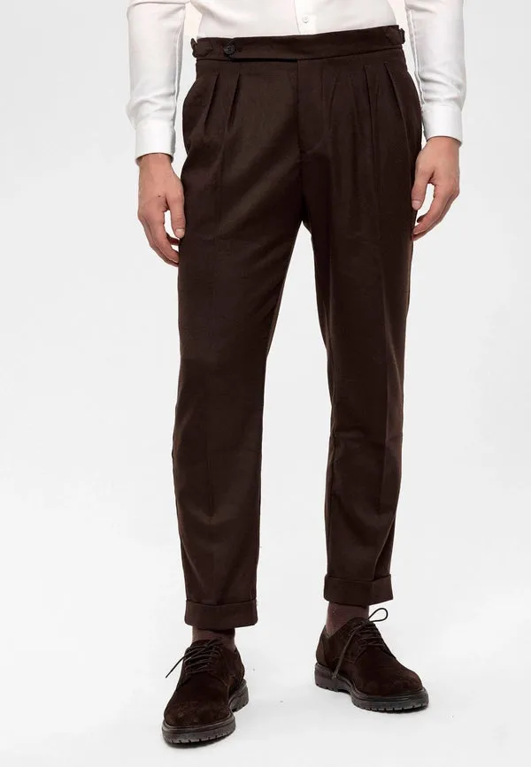 Men's Brown High Waist Double Pleated Trousers