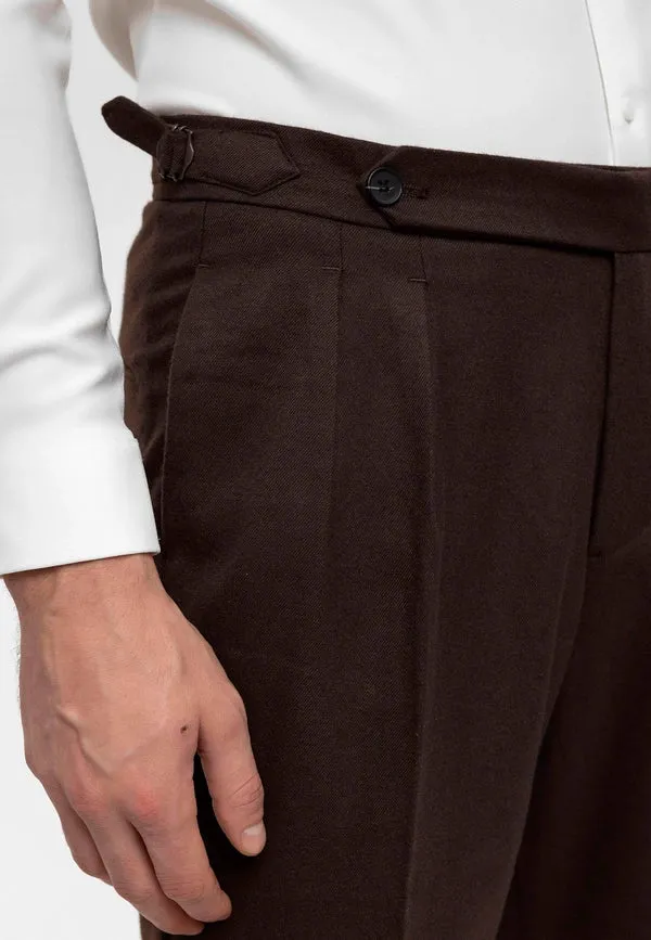 Men's Brown High Waist Double Pleated Trousers