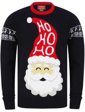 Men's Santa Ho Ho Ho Motif Novelty Christmas Jumper in Ink - Merry Christmas