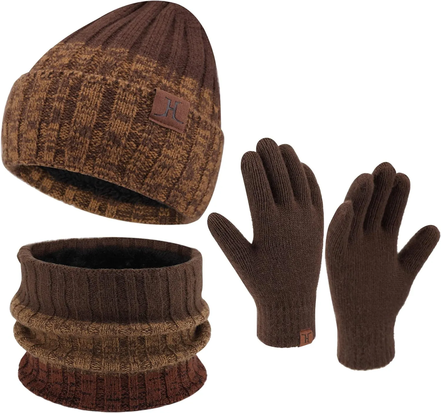 Men's Warm Army Green Beanie Knit Hat, Scarf & Gloves Set