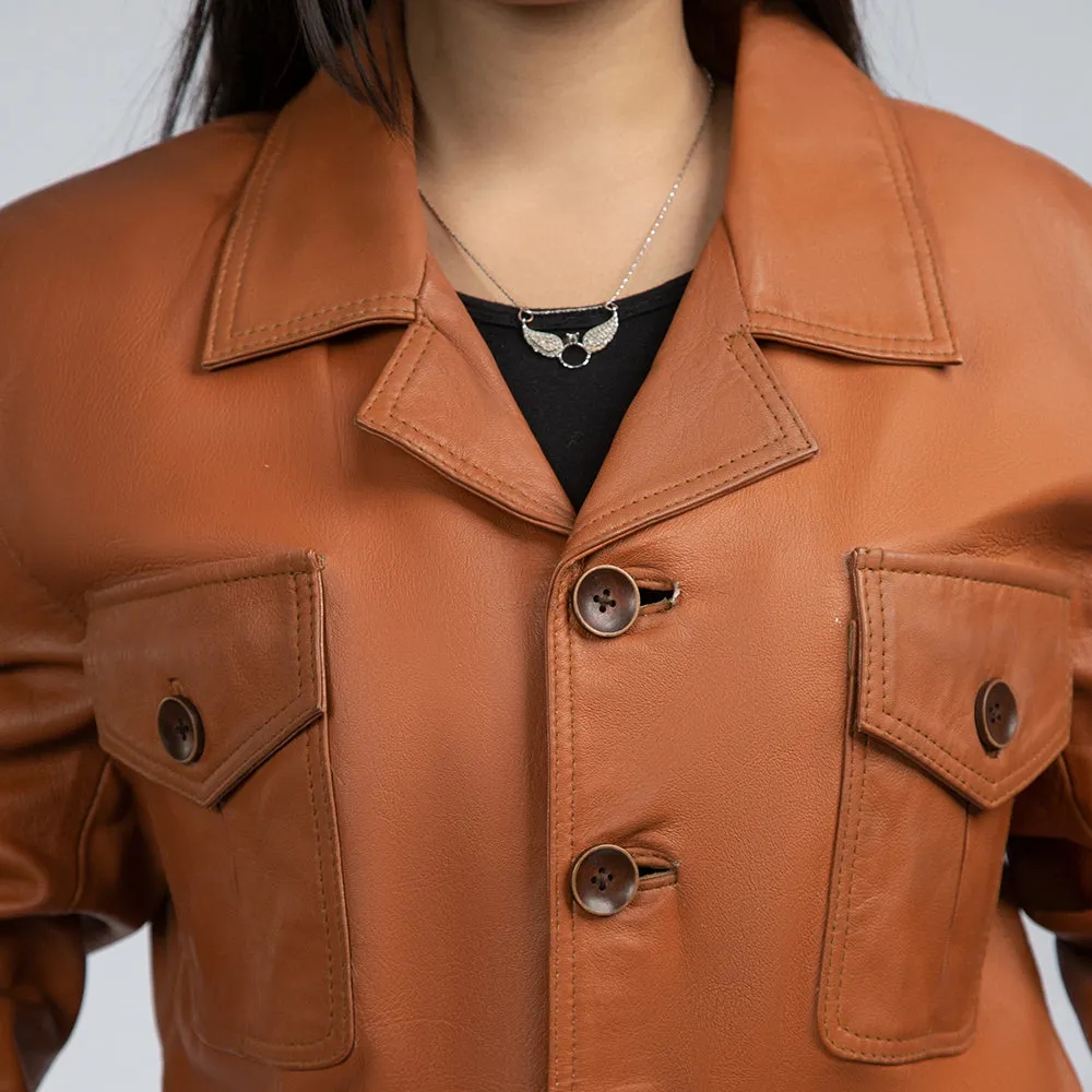 Michelle Brown Leather Trench Coat