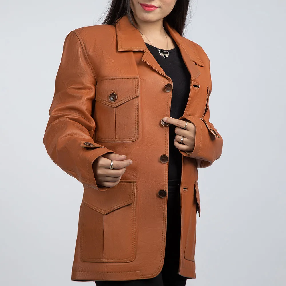 Michelle Brown Leather Trench Coat