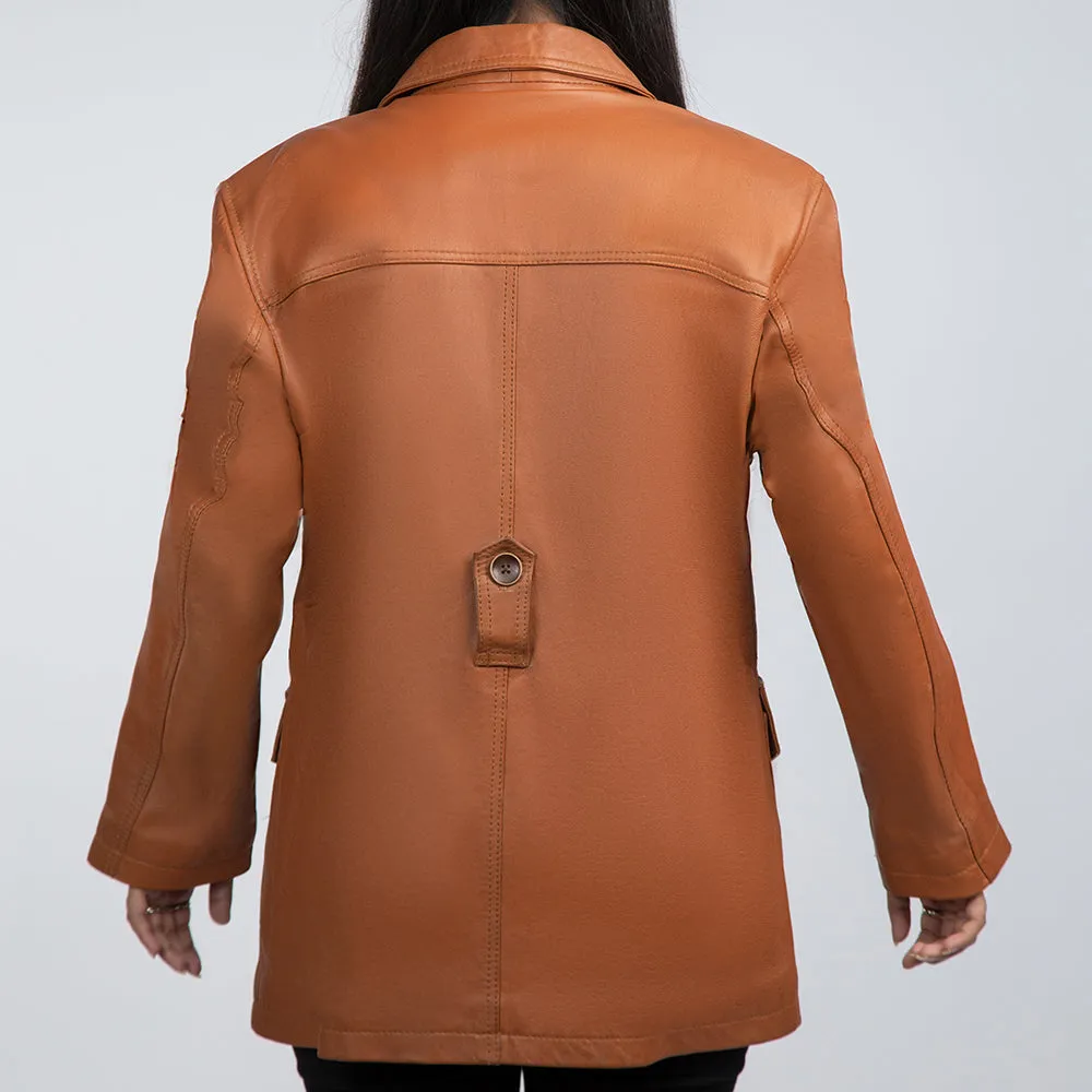 Michelle Brown Leather Trench Coat