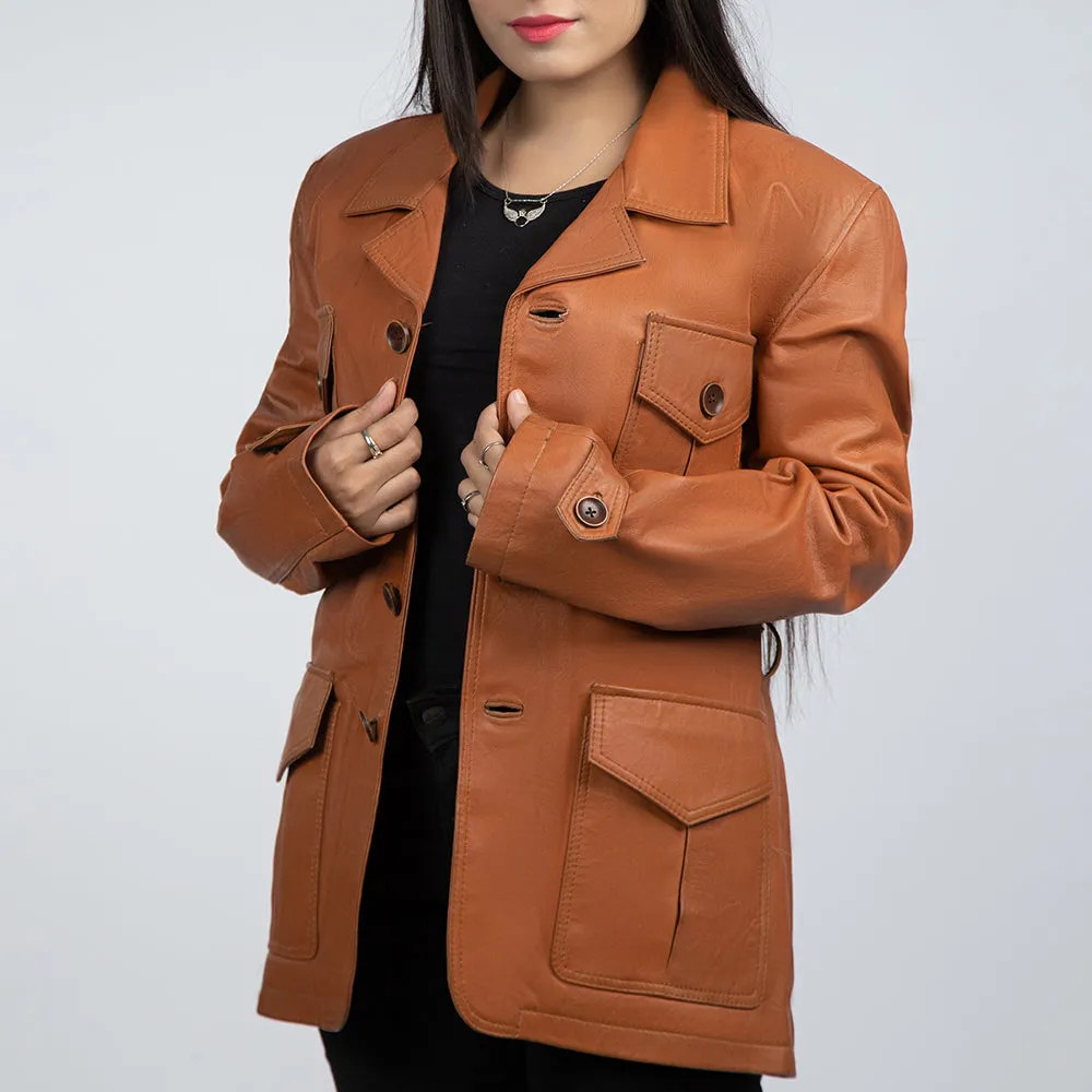 Michelle Brown Leather Trench Coat