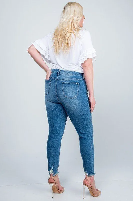 MID RISE SKINNY WITH DESTROYED HEM