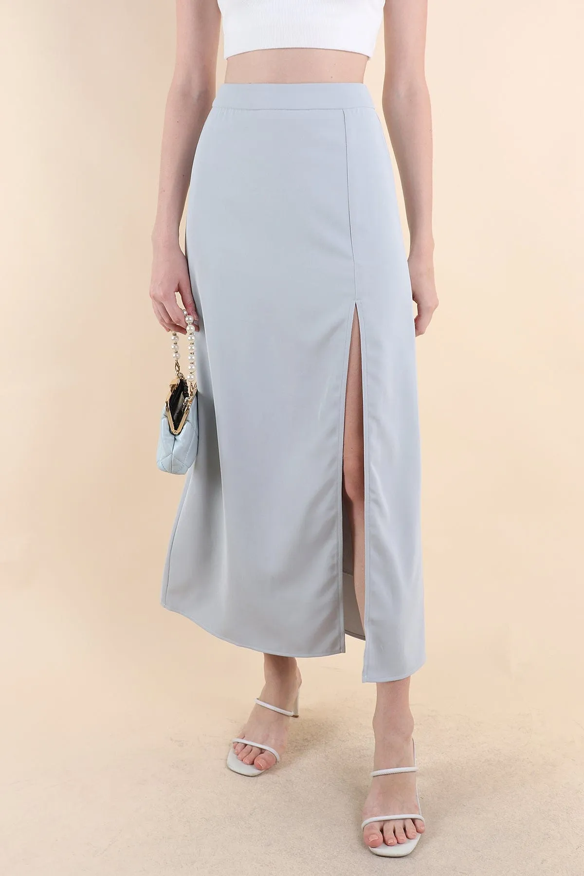 MINNIE SLIT MAXI SKIRT IN BLUE