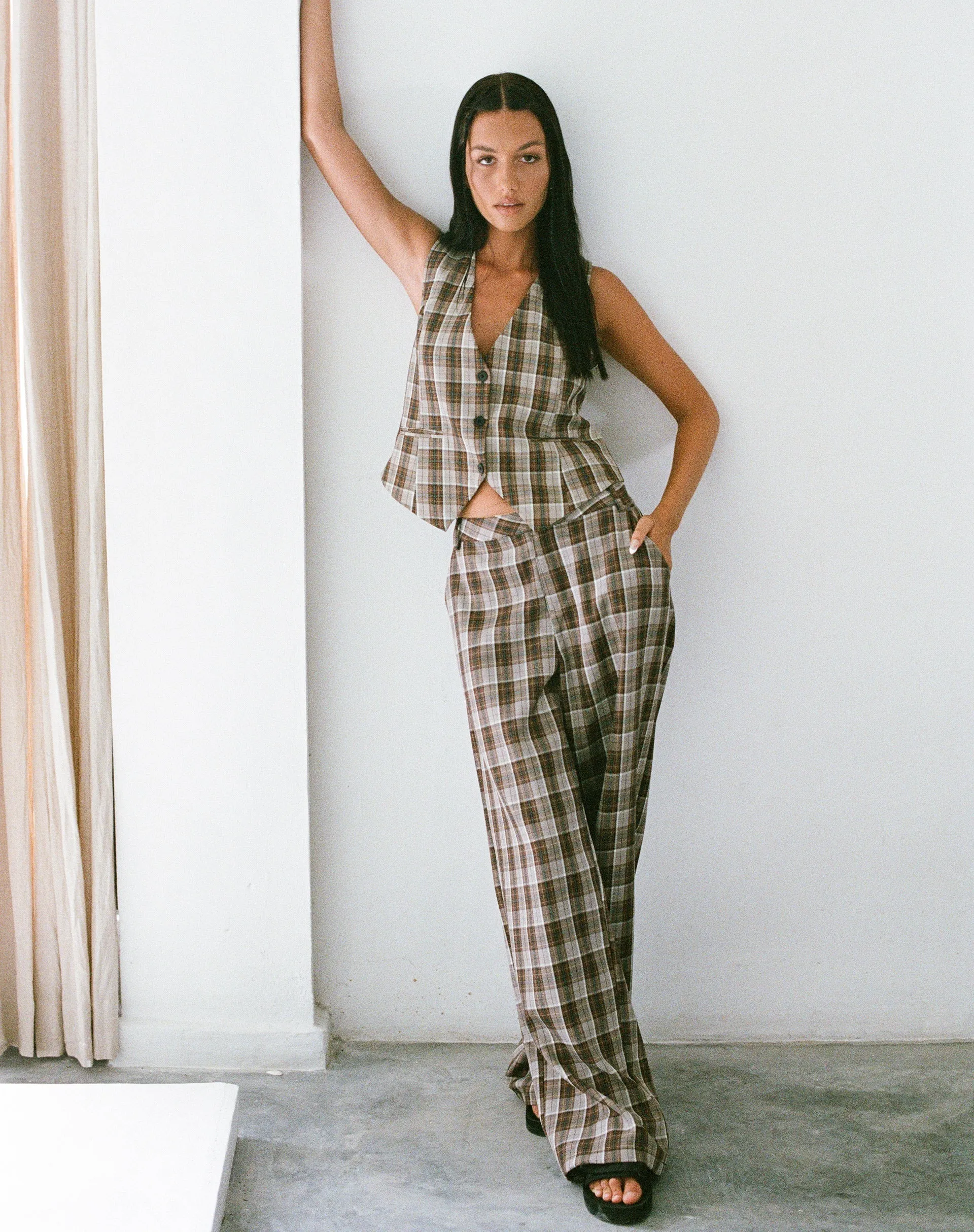 MOTEL X OLIVIA NEILL Hondra Trouser in Check Tan Brown