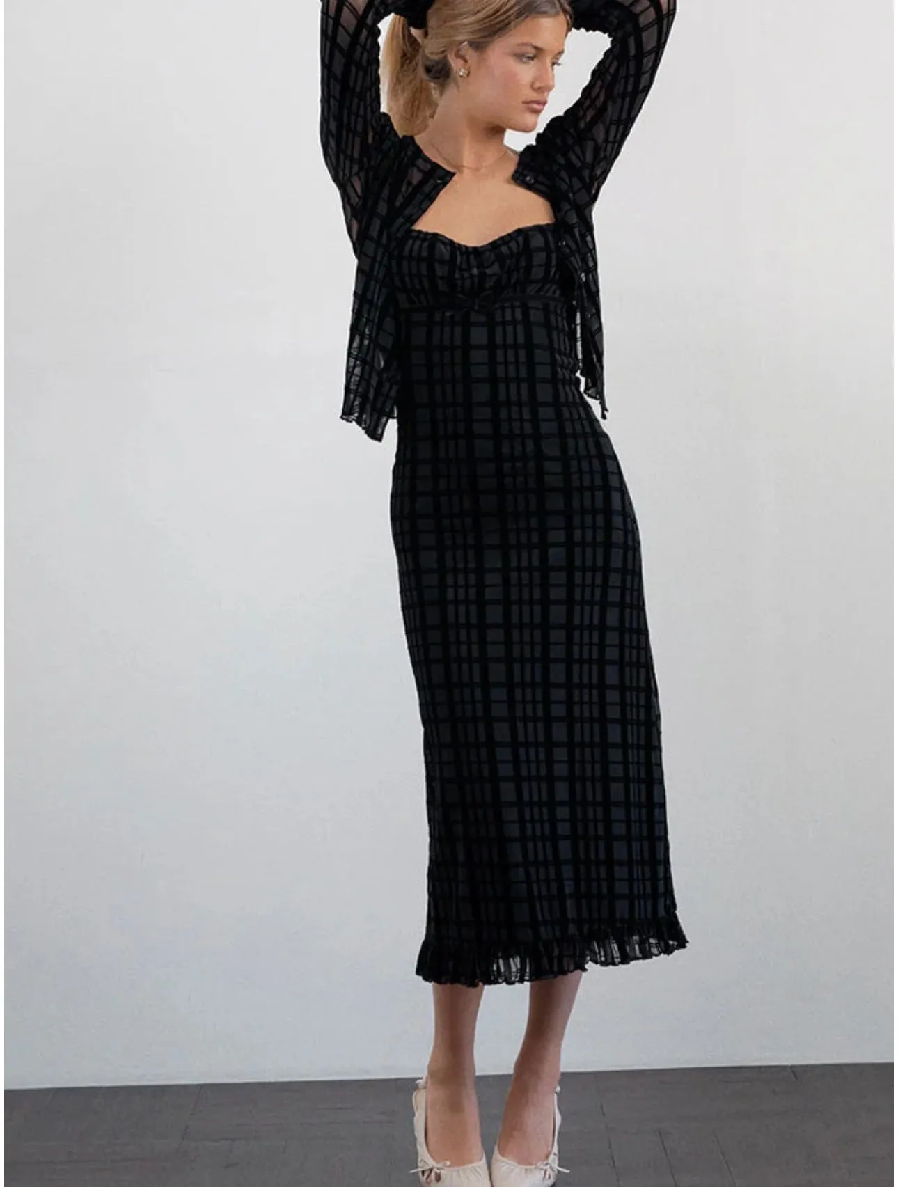 Nateda Dress-Tonal Check Flock Black