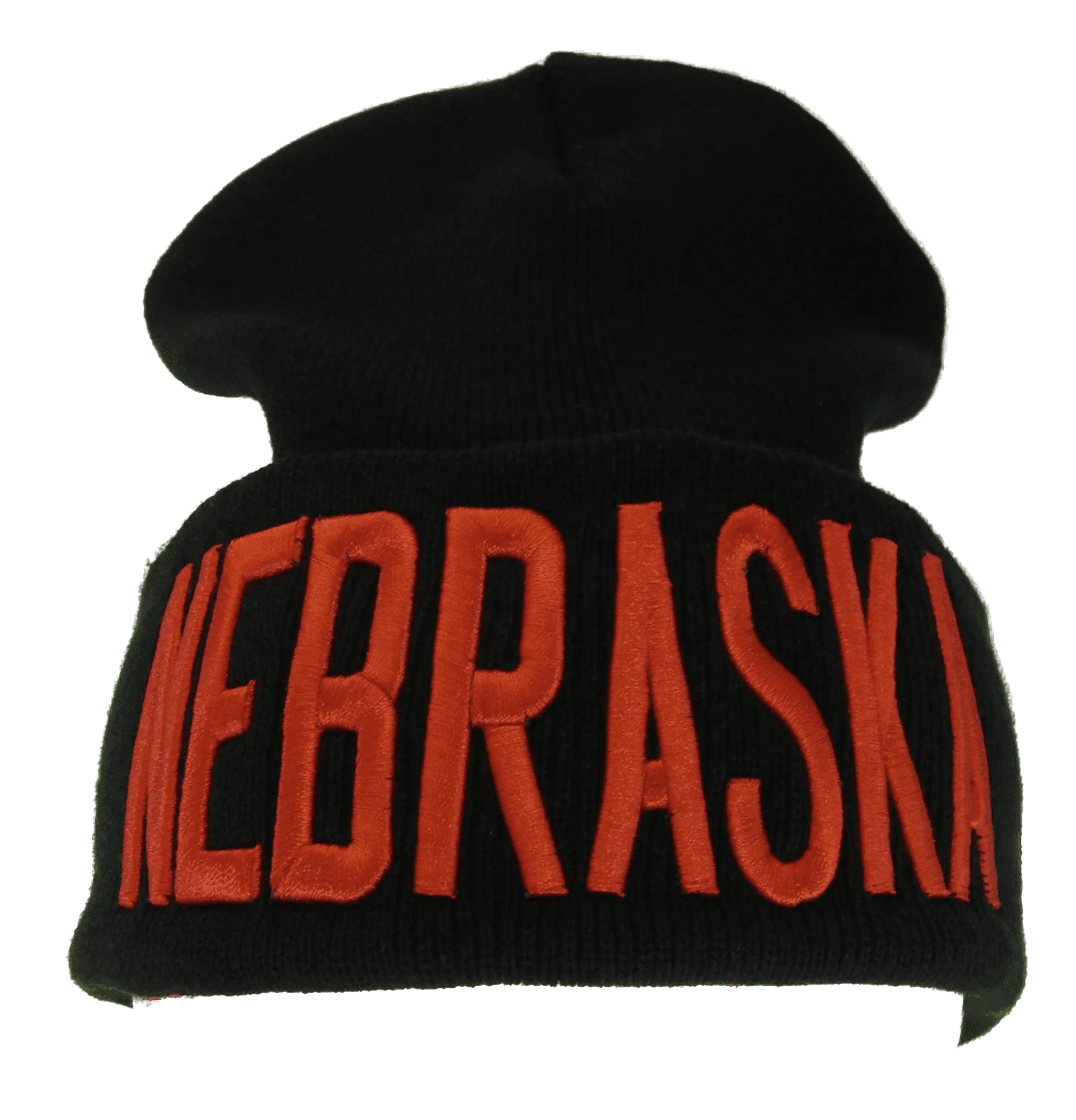 Nebraska Adult Size Bold Lettering Winter Knit Cuffed Beanie Hat (Black/Red)