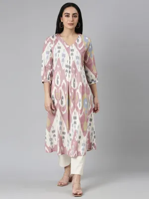 Neerus Pink Regular Straight Printed Kurta and Trousers