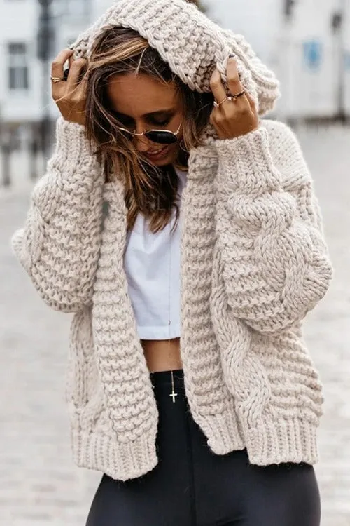 Oversize Braided Chunky Sweater Hoodie Knitted Cardigan Jacket Sweater