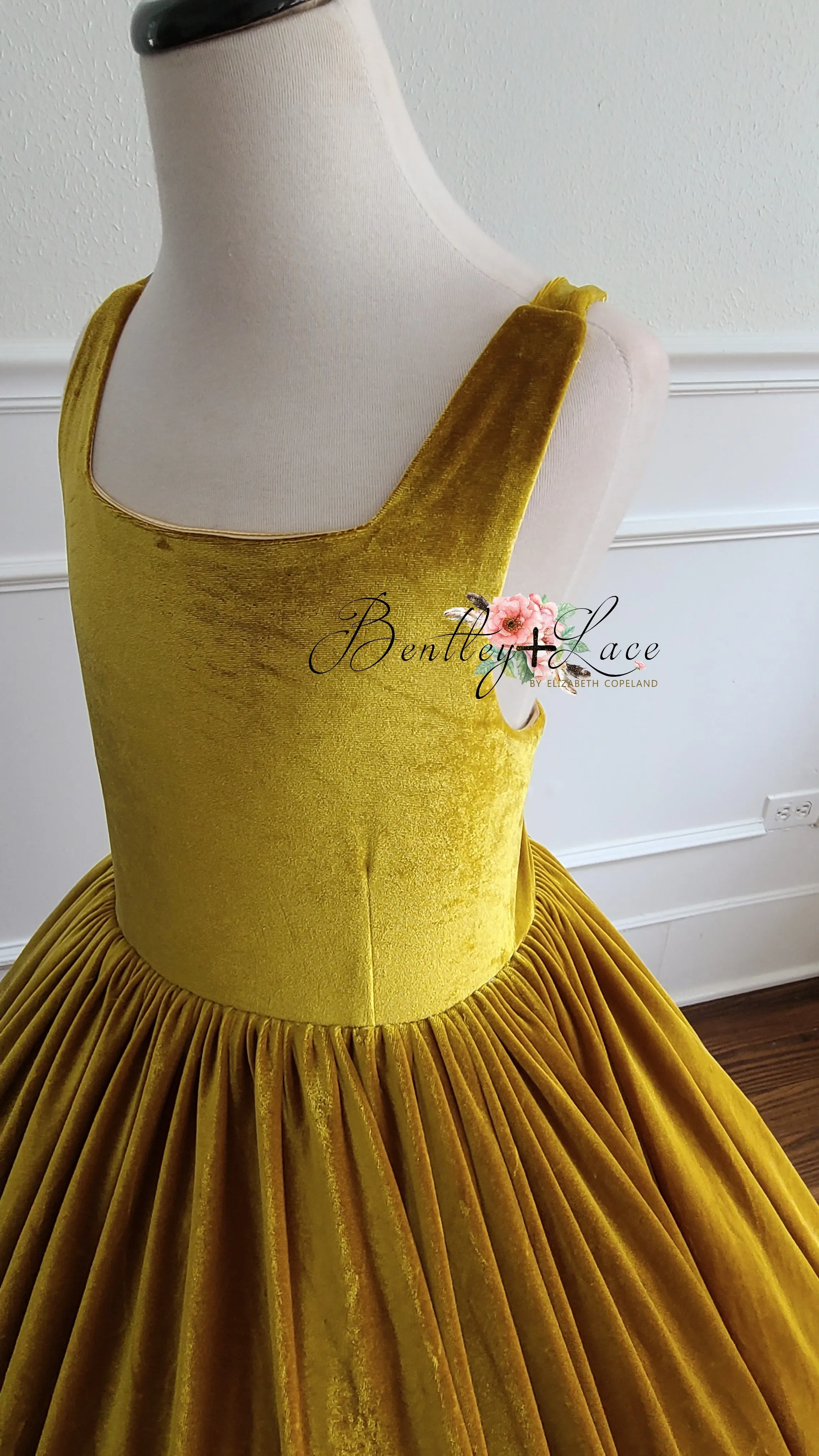 Penelope Velvet gown -Mustard Yellow- Tie back (6 Year - Petite 9 Year)