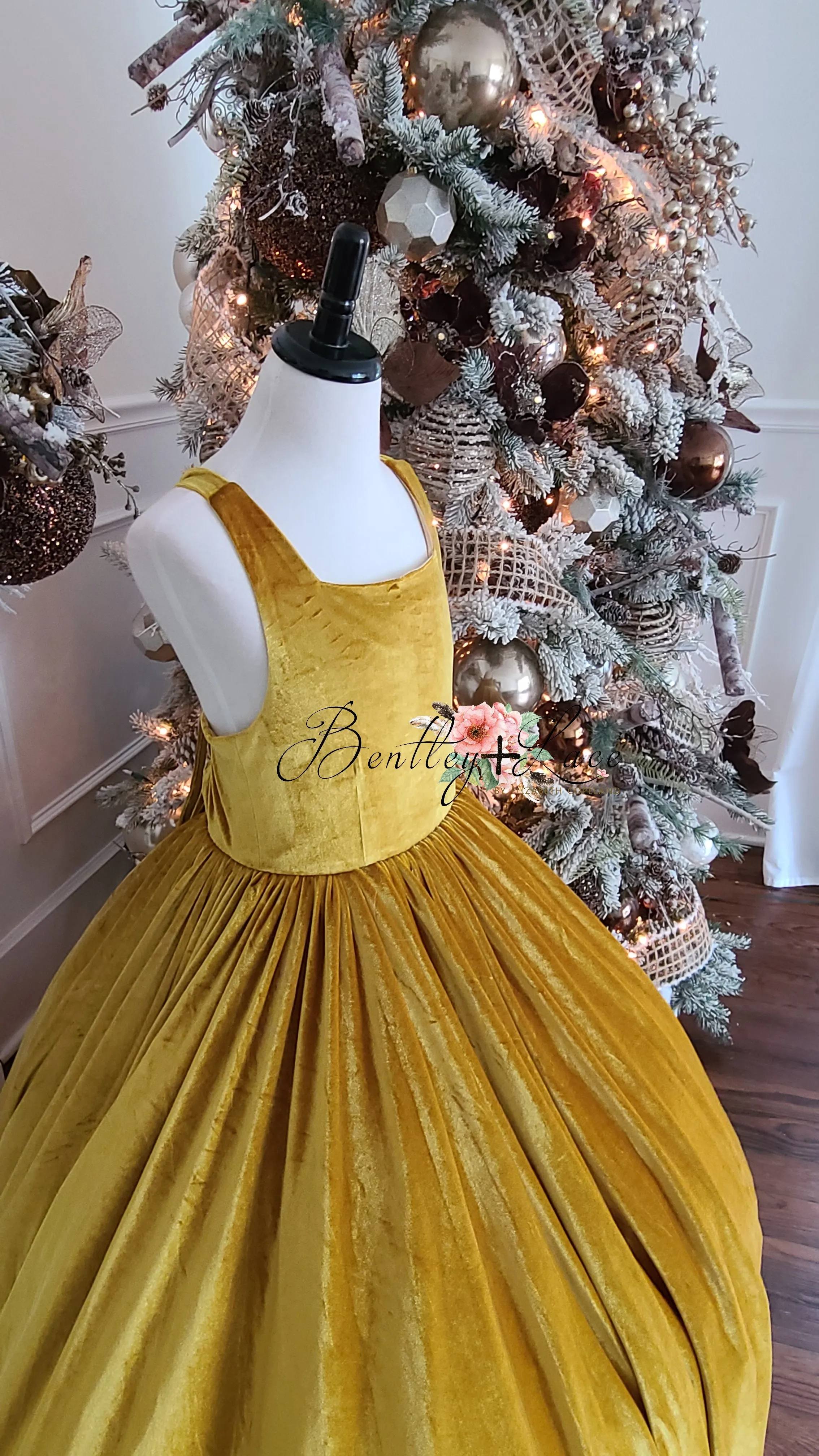 Penelope Velvet gown -Mustard Yellow- Tie back (6 Year - Petite 9 Year)