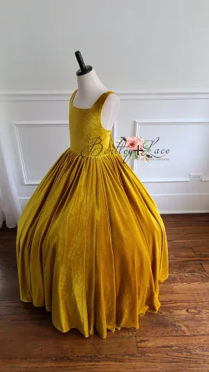 Penelope Velvet gown -Mustard Yellow- Tie back (6 Year - Petite 9 Year)