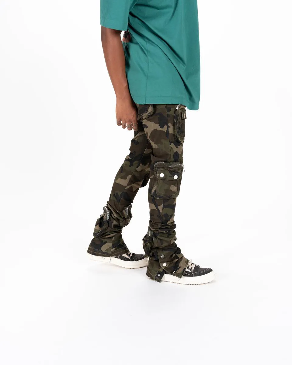 Pheelings JOURNEY TO GREATNESS CARGO FLARE STACK DENIM (CAMO GREEN)