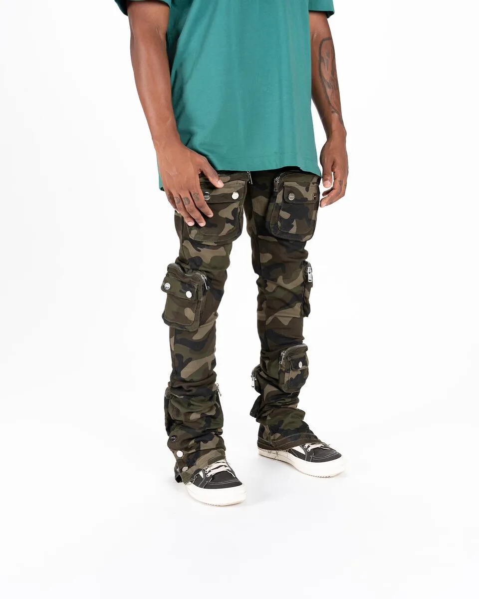 Pheelings JOURNEY TO GREATNESS CARGO FLARE STACK DENIM (CAMO GREEN)