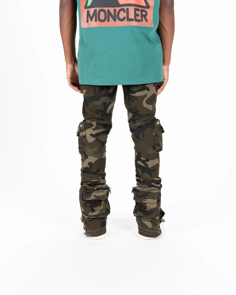 Pheelings JOURNEY TO GREATNESS CARGO FLARE STACK DENIM (CAMO GREEN)