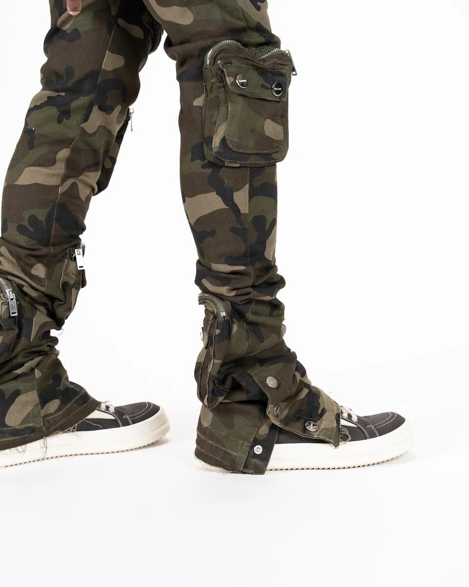 Pheelings JOURNEY TO GREATNESS CARGO FLARE STACK DENIM (CAMO GREEN)