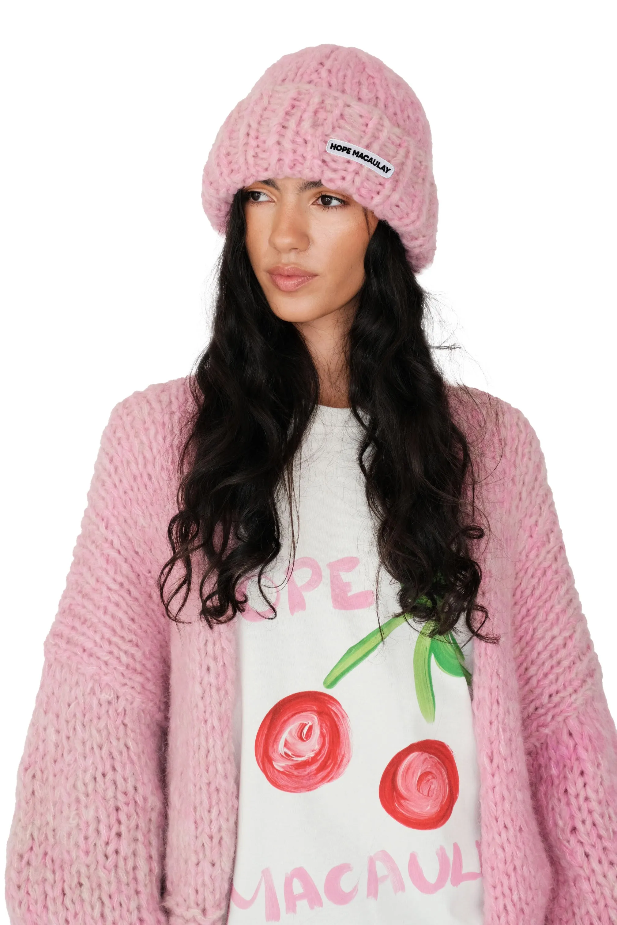 Pink Fluffy Chunky Knit Beanie Hat