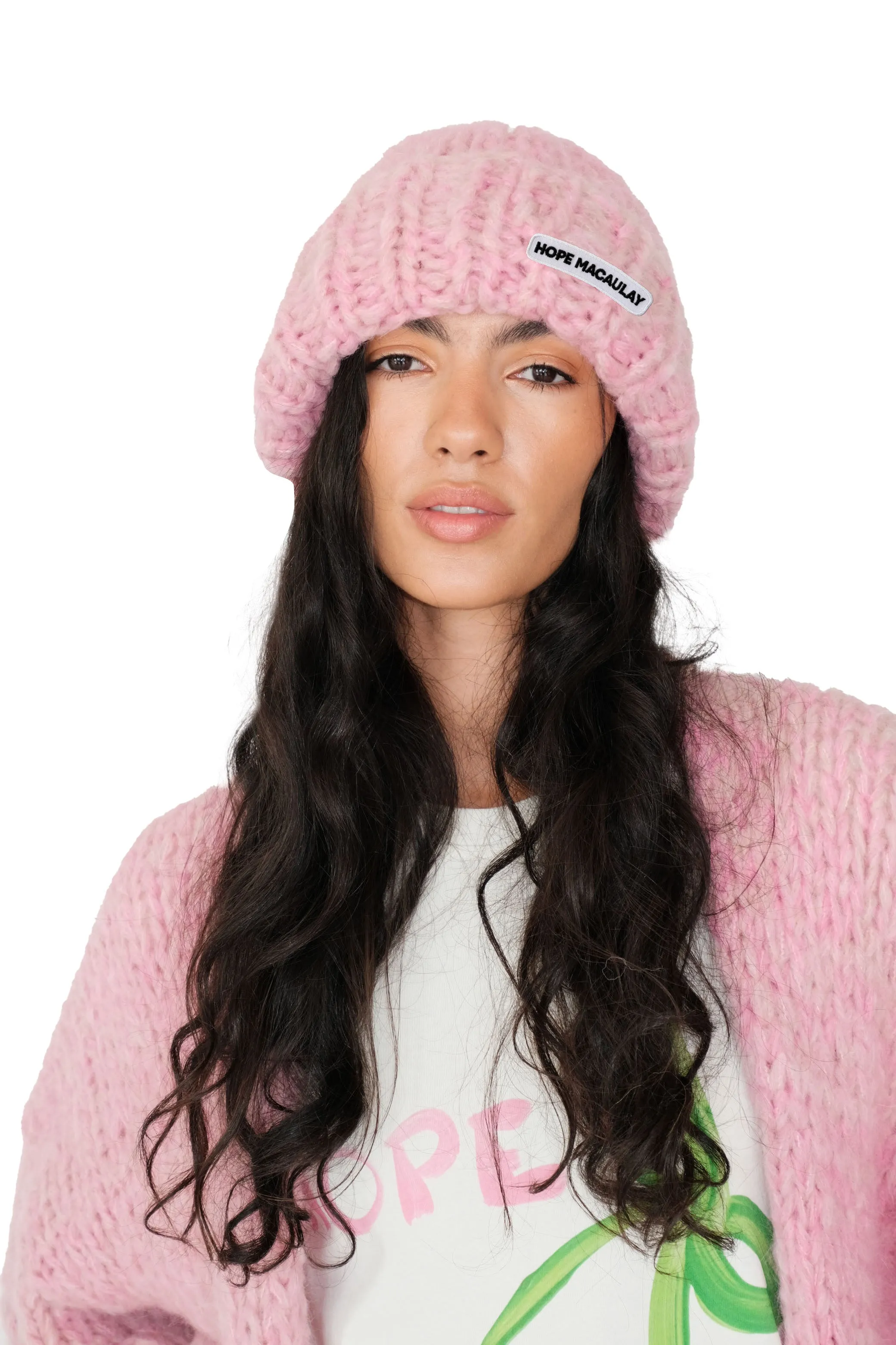 Pink Fluffy Chunky Knit Beanie Hat