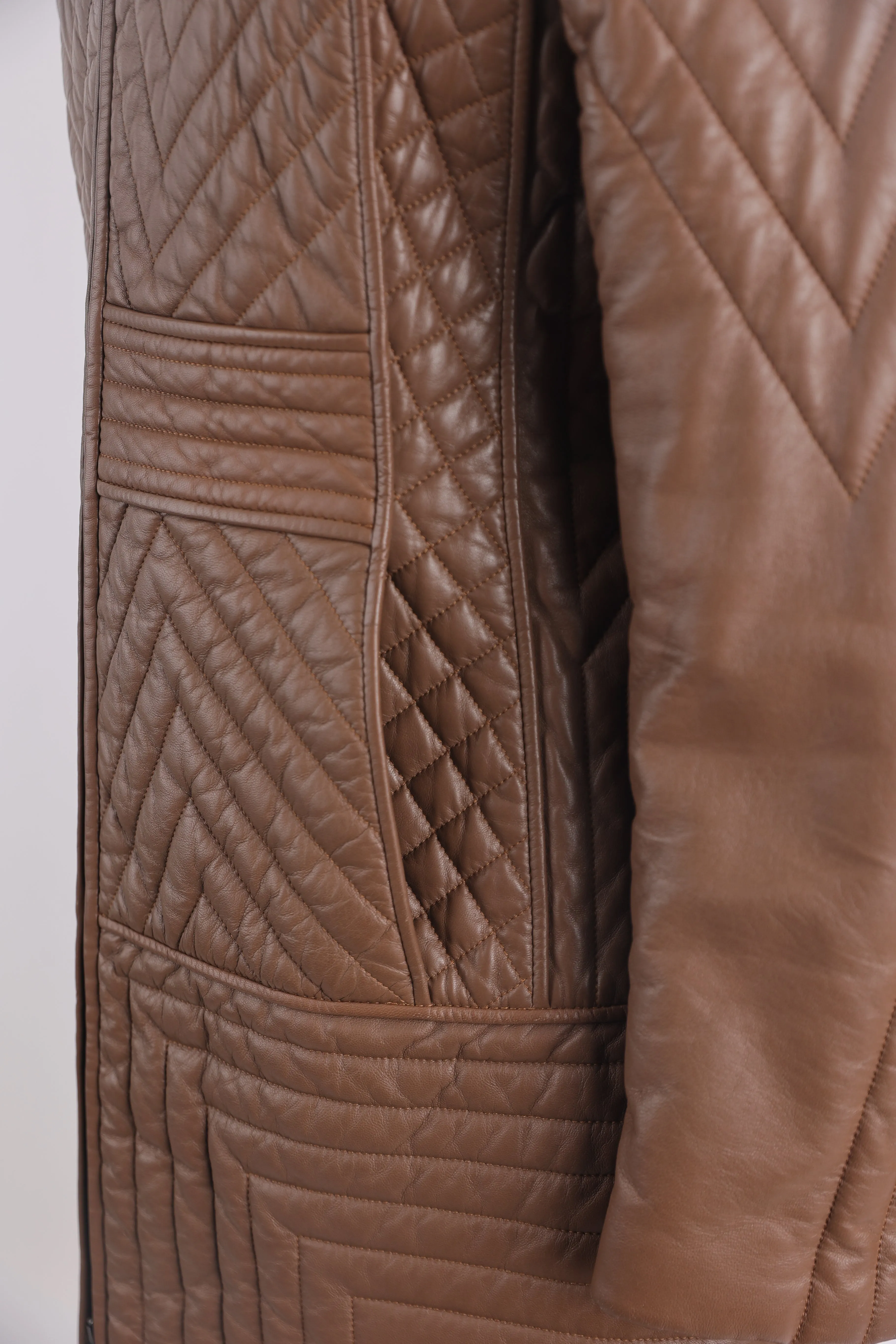 Quilted Leather Coat W/ Mink Collar