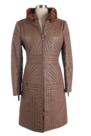 Quilted Leather Coat W/ Mink Collar