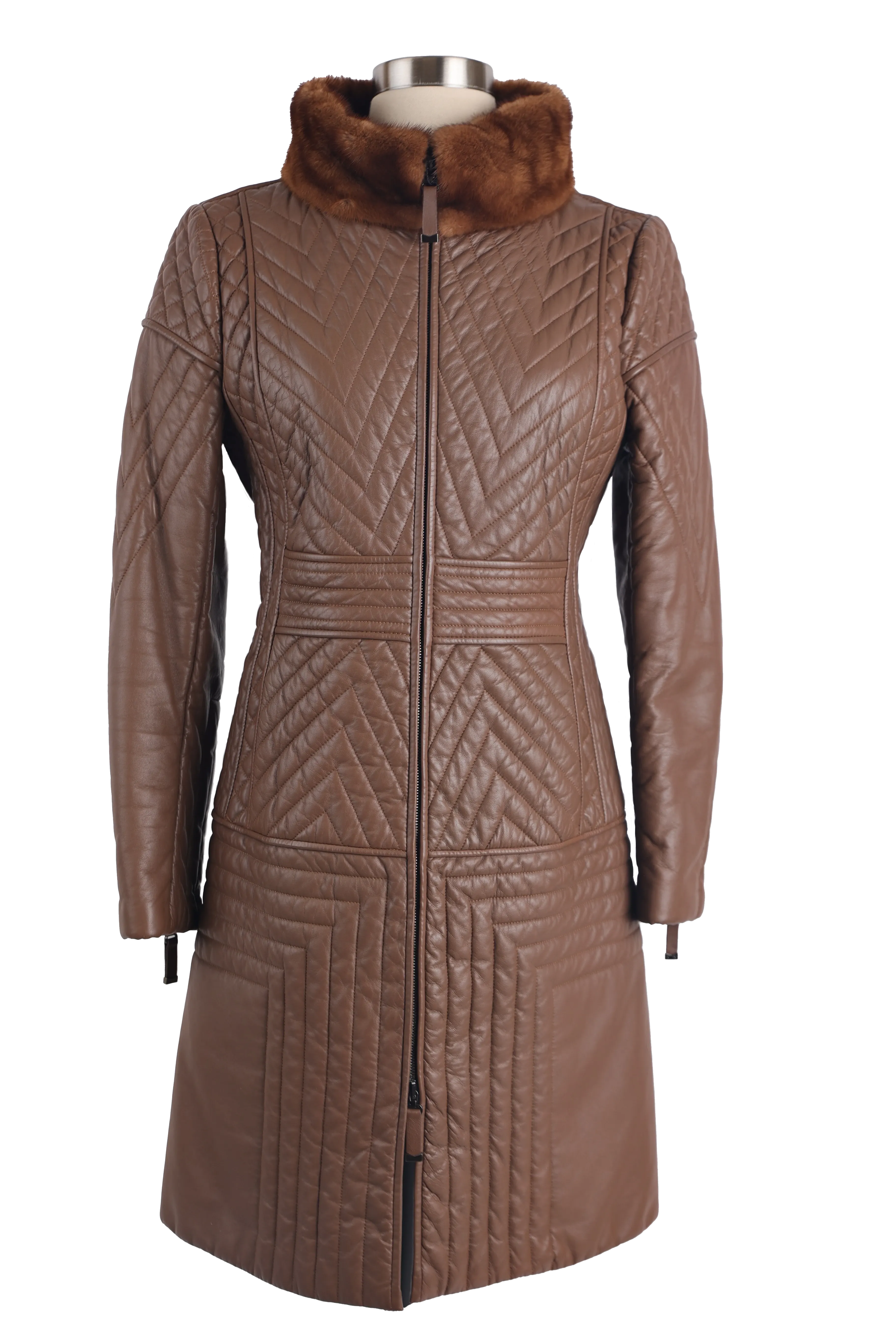 Quilted Leather Coat W/ Mink Collar