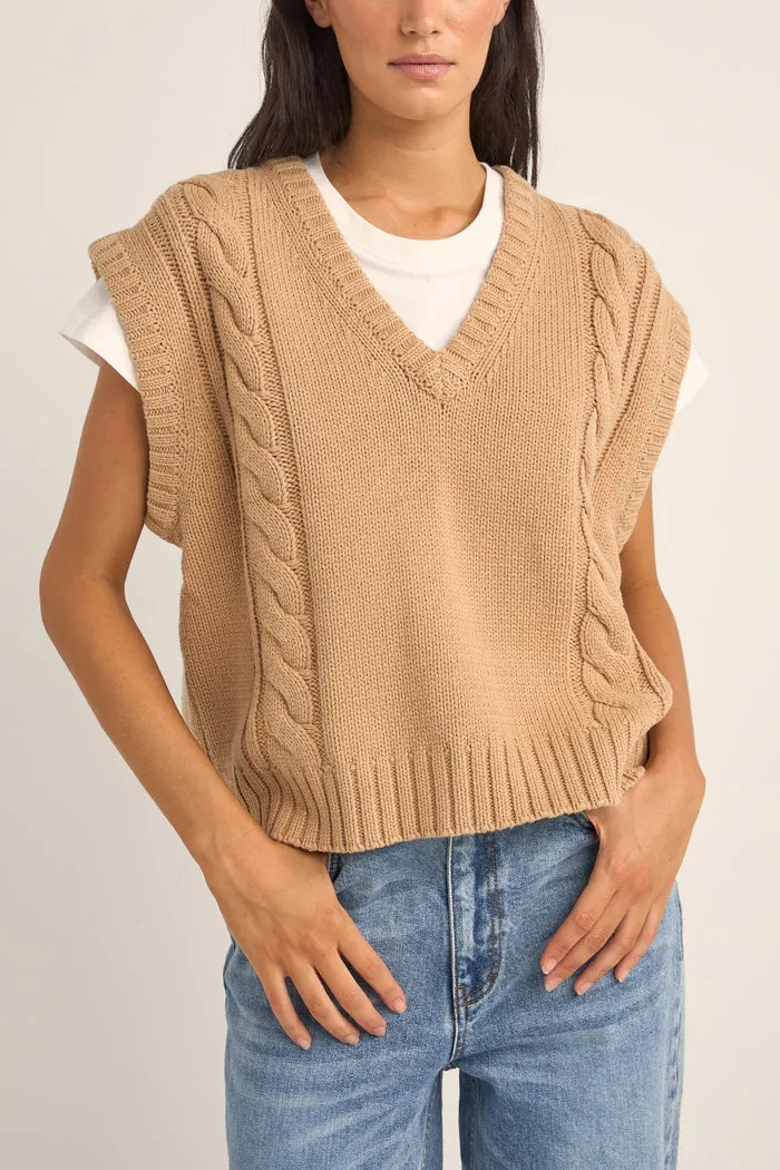 Rhythm Finley Cable Knit Vest - SAND