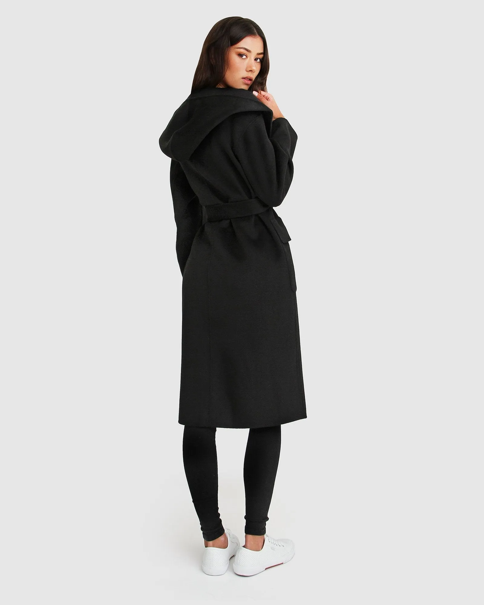 Runaway Wool Blend Robe Coat - Black