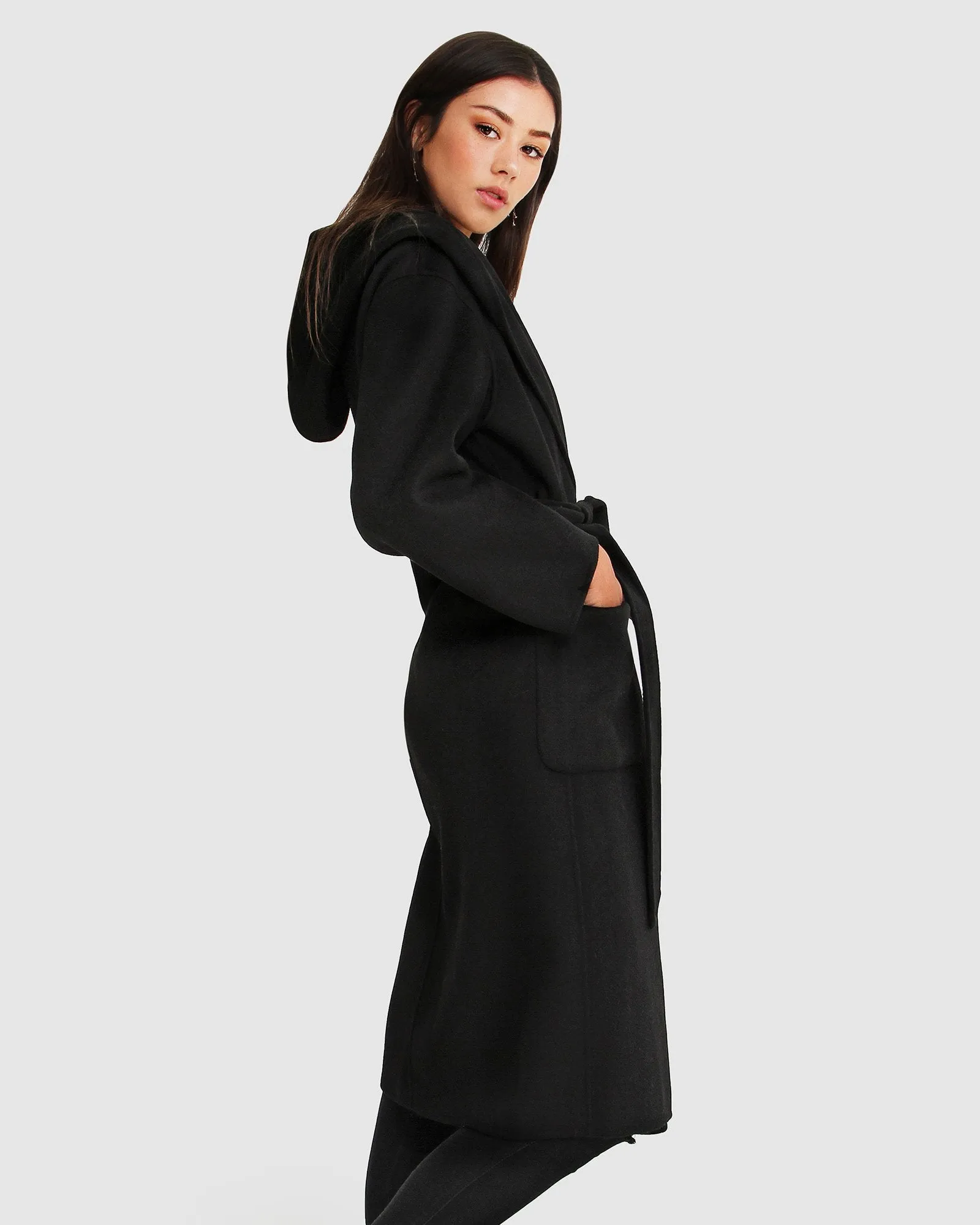 Runaway Wool Blend Robe Coat - Black