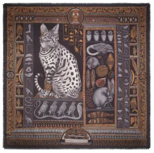 Sabina Savage "Bastet's Bounty" Silk Twill Onyx/Gold Scarf