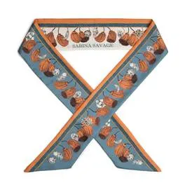 Sabina Savage "Rooster's Dance" Denim and Chambray Large Silk Ribbon Scarf