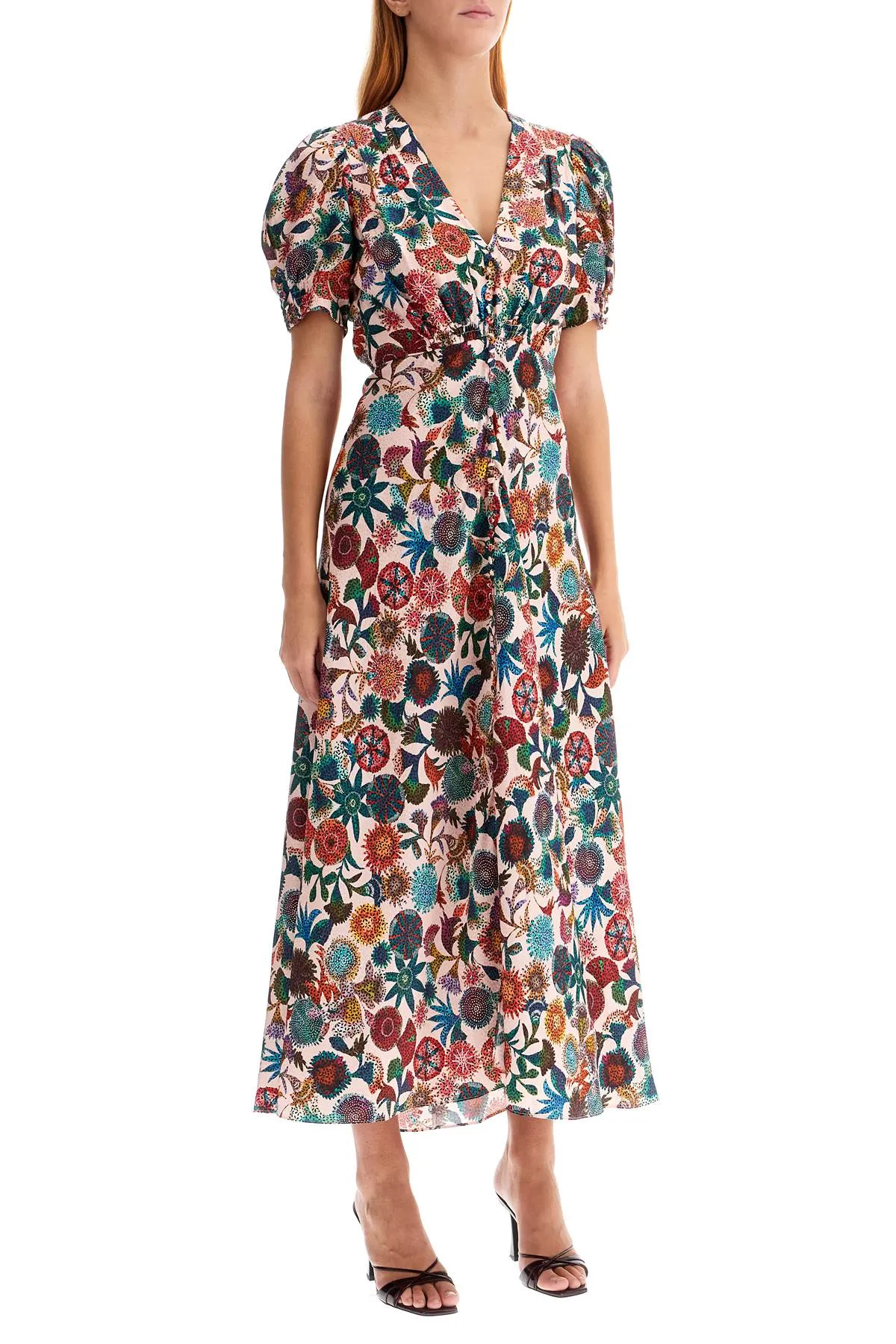 Saloni Lea Long Dress In Printed Silk