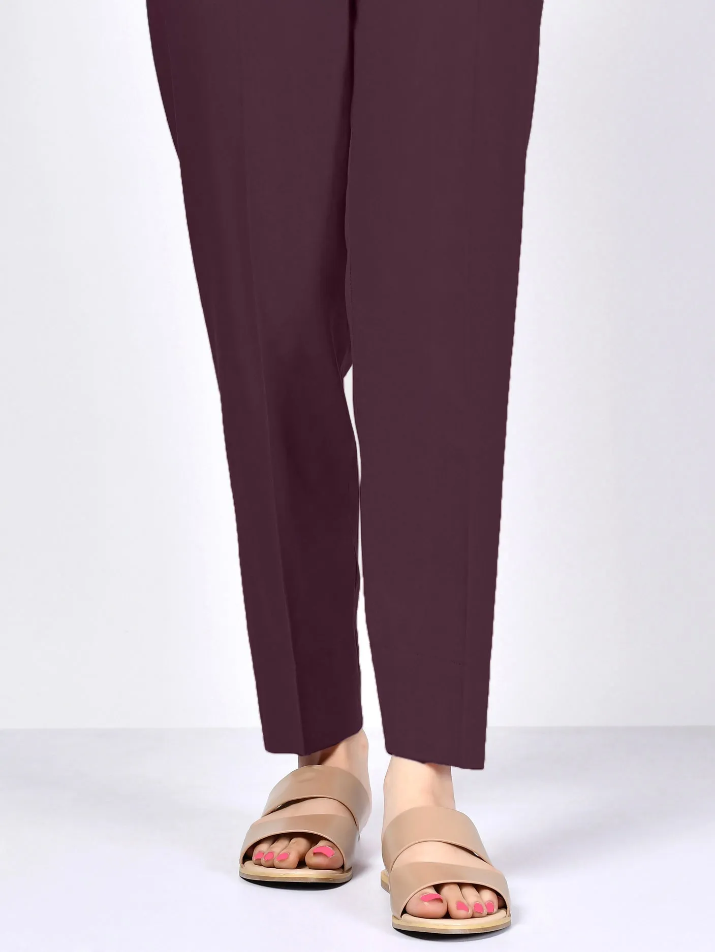 Satin Straight Trouser - Plum