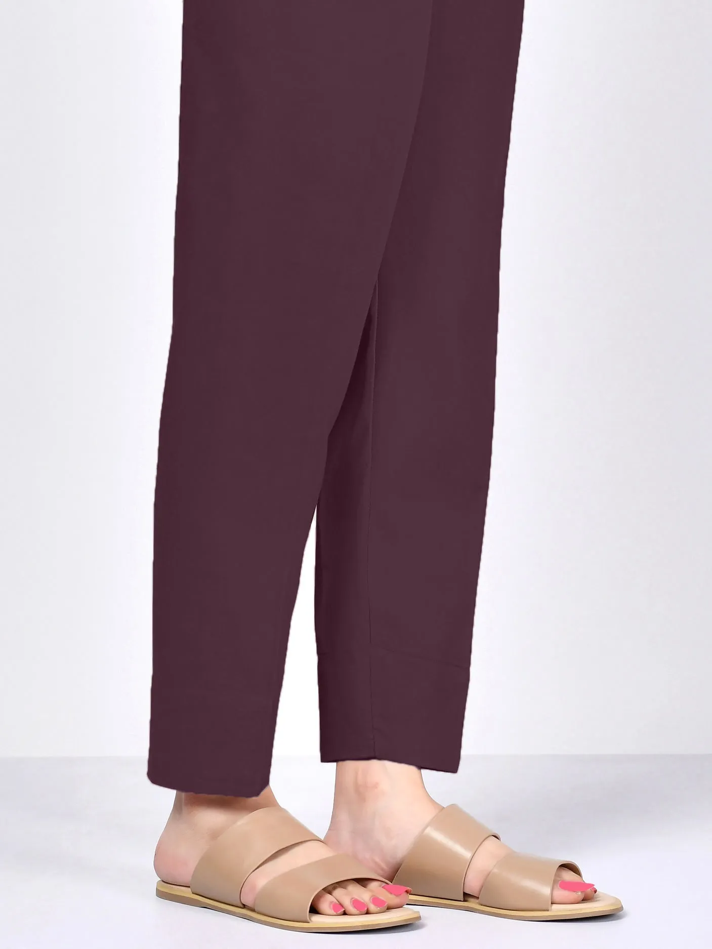 Satin Straight Trouser - Plum